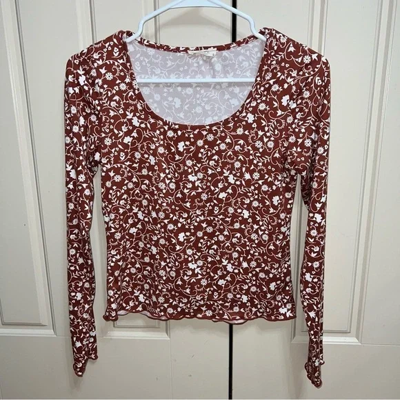 Olivia Rae Burnt Orange Floral Long Sleeve Crop Top Shirt Size Medium - Picture 8 of 8